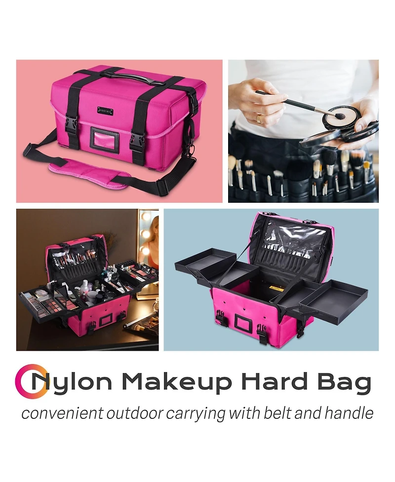 Byootique Cosmetic Organizer Travel Bag Makeup Train Case with Adjustable Strap Portable Rose Red