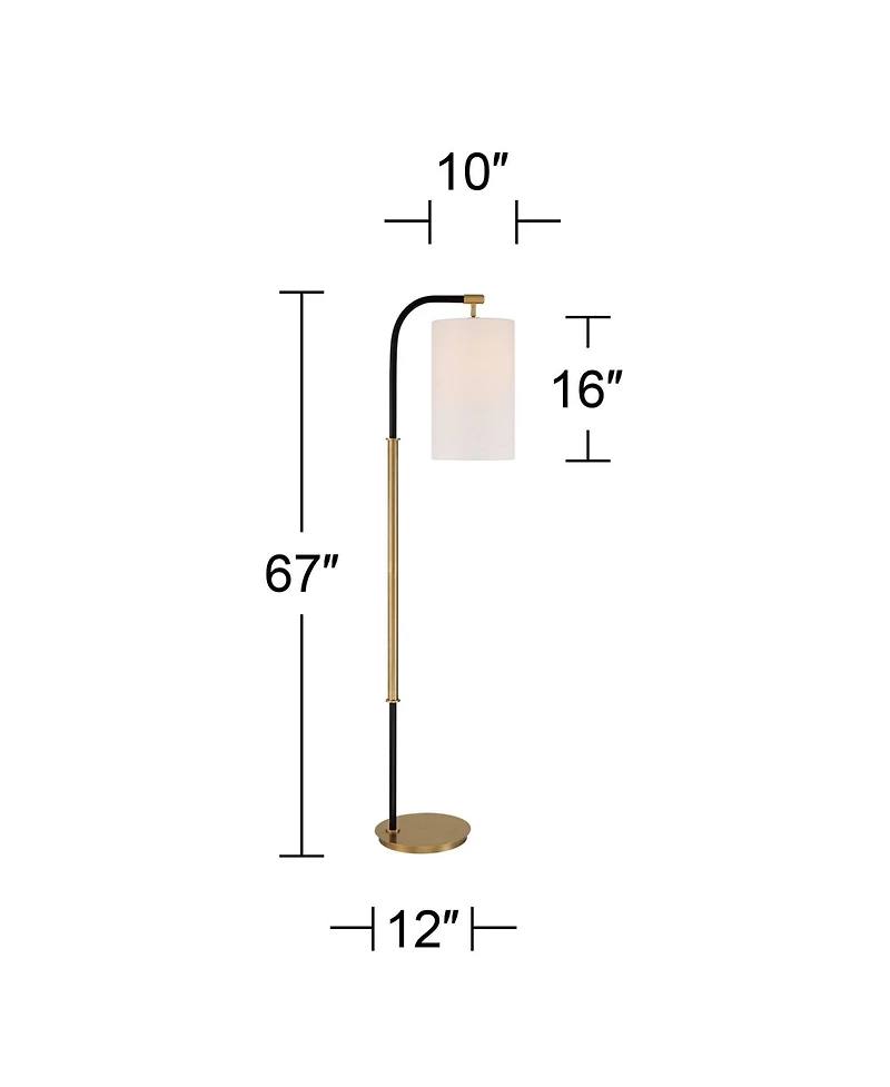 Possini Euro Design Sausalito Mid Century Modern Downbridge Floor Lamp 67" Tall Warm Gold Black Metal Linen Cylinder Shade for Living Room Readin
