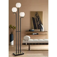 Possini Euro Design Acadia Modern Floor Lamp 71" Tall Black Warm Gold Metal 3-Light Frosted White Glass Globe Shades Decor for Living Room Reading Hou