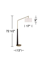 Possini Euro Design Mid Century Modern Arc Floor Lamp 72 1/2" Tall Espresso Warm Gold Metal White Linen Drum Shade for Living Room