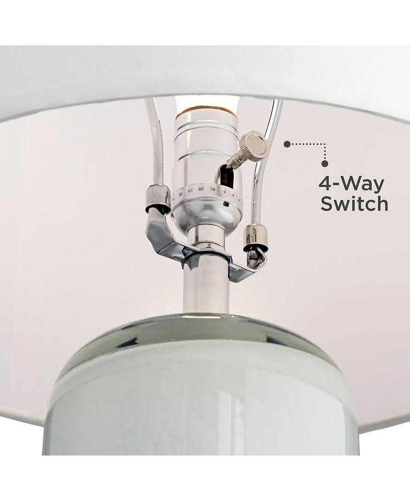 Roxanne Modern Coastal Table Lamp with Usb Charging Port and Nightlight Led 25" High Blue Art Glass White Drum Shade for Living Room Desk Bedroom Hous