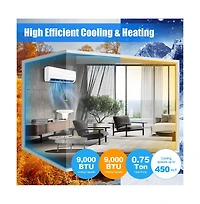 9000 Btu 17 SEER2 208-230V Ductless Mini Split Air Conditioner and Heater