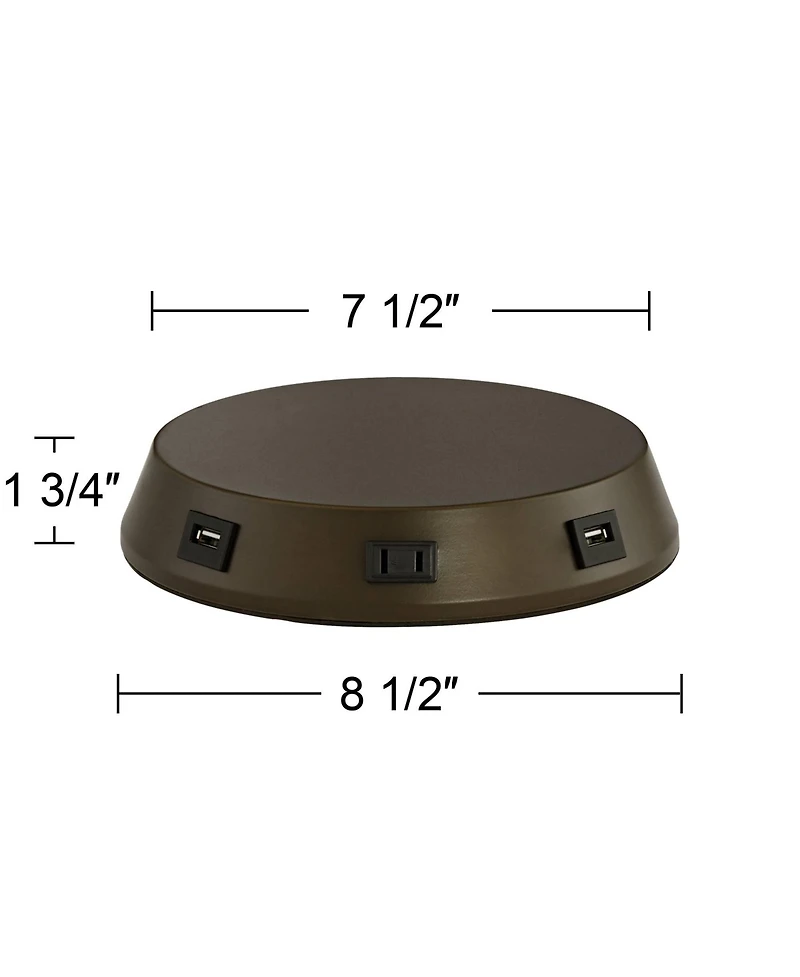 360 Lighting 1 3/4" High Universal Charging Workstation Lamp Base Usb Port Ac Power Outlet Brown Bronze Finish Metal Living Room