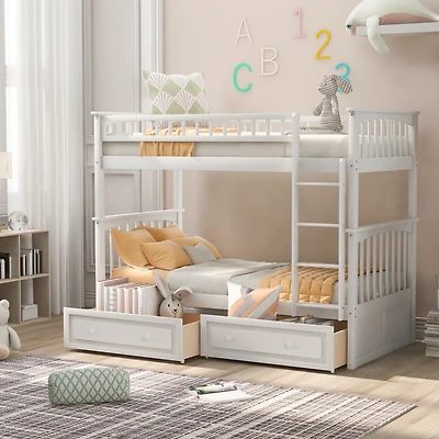 Streamdale Twin Over Twin Bunk Bed With Drawers, Convertible Beds