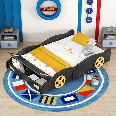 Streamdale Furniture Full Size Race Car-Shaped Platform Bed With Wheels And Storage