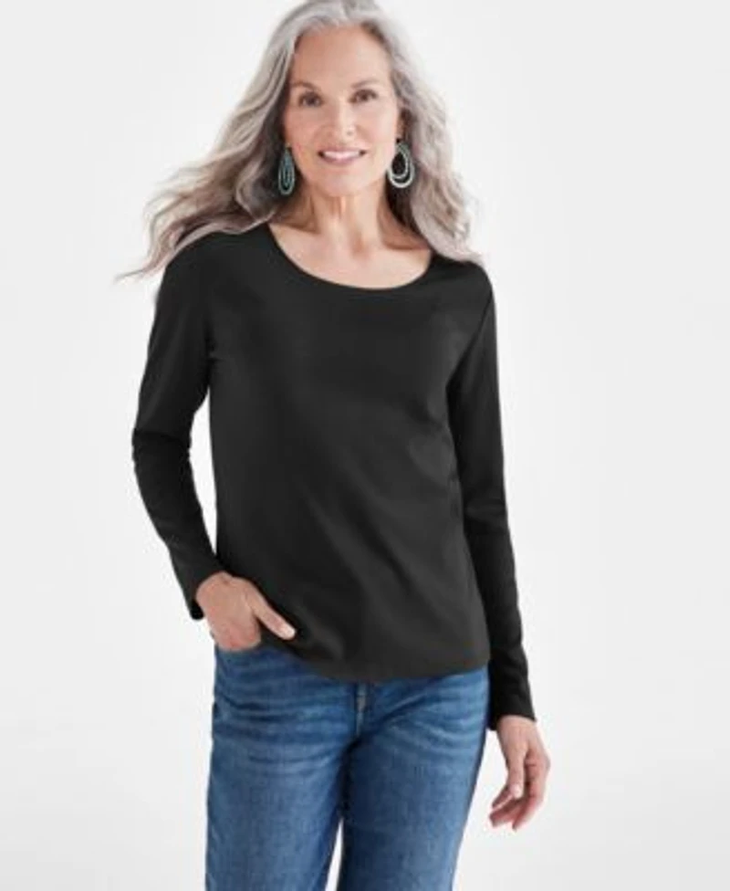 Womens Cotton Long Sleeve Scoop Neck Top Pp 4x Created For Macys
