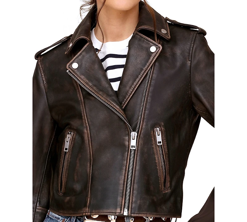 Avec Les Filles Women's Asymmetric Leather Moto Jacket
