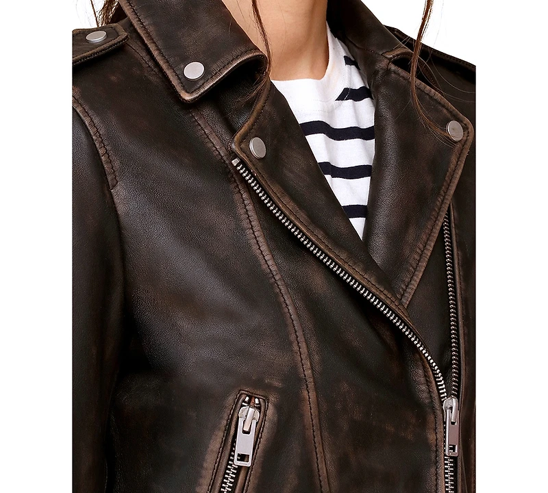 Avec Les Filles Women's Asymmetric Leather Moto Jacket