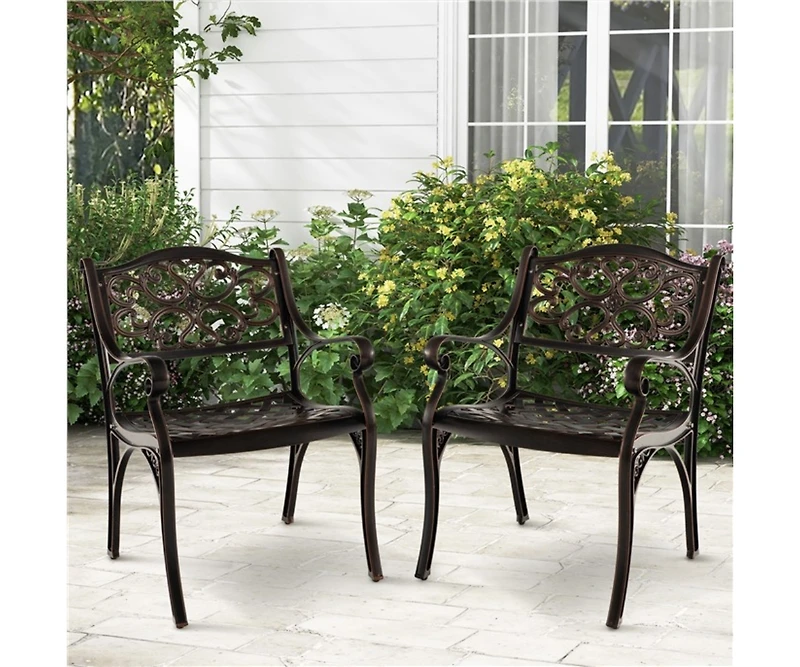 Cast Aluminum Dining Chairs Set of 2 with Patio Chairs Armrests Flower Pattern