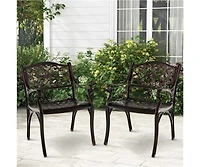 Cast Aluminum Dining Chairs Set of 2 with Patio Chairs Armrests Flower Pattern