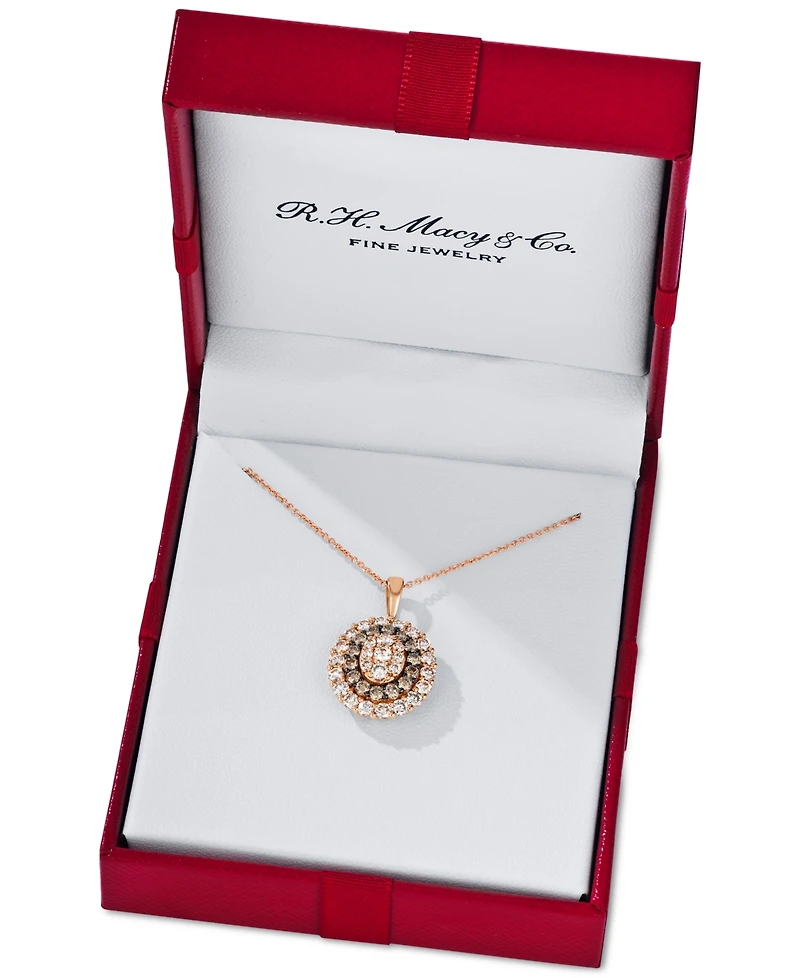 Le Vian Chocolate Diamond & Nude Oval Halo Adjustable 20" Pendant Necklace (1-1/2 ct. t.w.) 14k Rose Gold