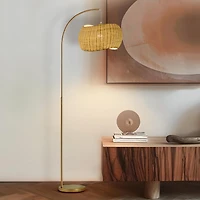 Wave Pendant Led Arc Standing Floor Lamp with Wicker Shade (81")