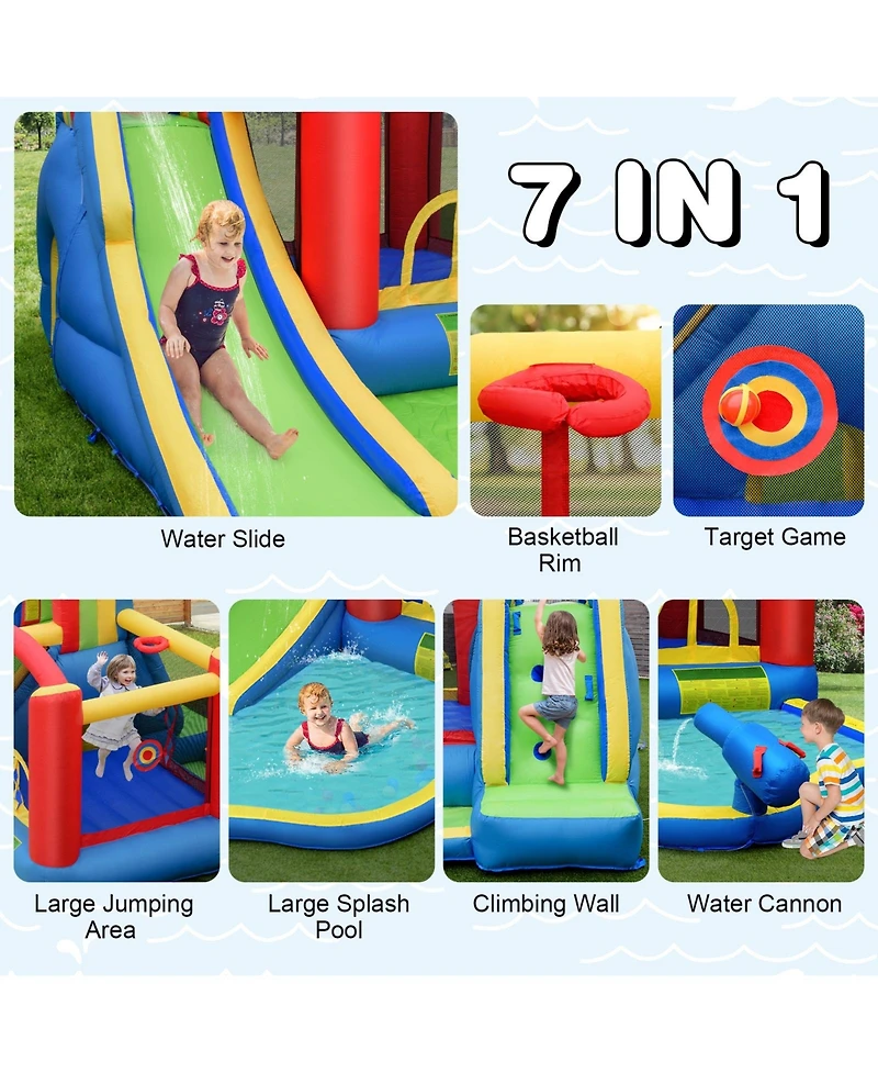 Inolait Inflatable Kid Bounce House Slide Climbing Splash Park Pool Jumping Castle Without Blower