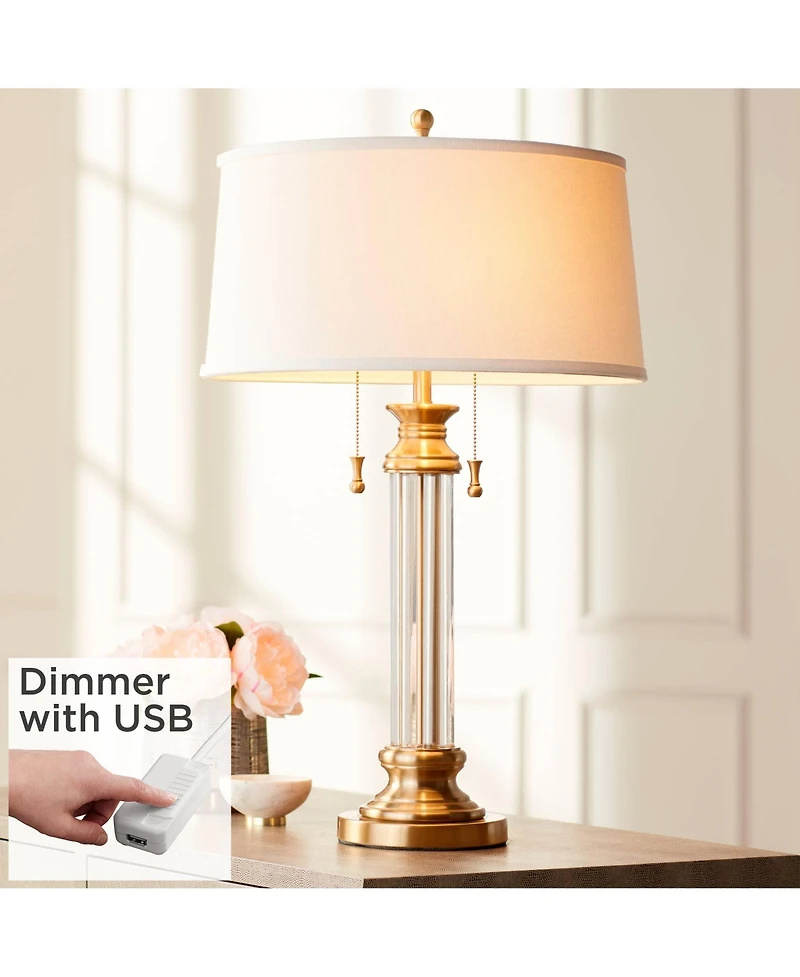 Vienna Full Spectrum Traditional Table Lamp with Usb Charging Port 30" Tall Antique Brass 2-Light Drum Shade for Living Room Bedroom House