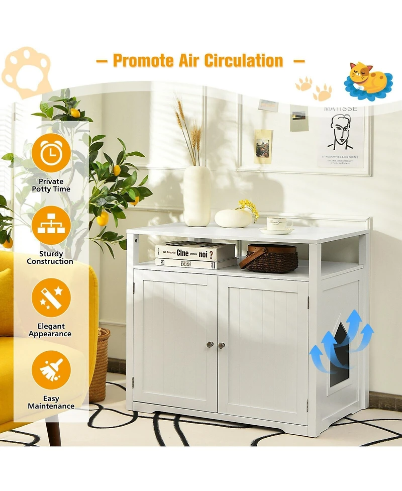 Wooden Cat Litter Box Enclosure Hidden Cat Washroom with Storage Layer