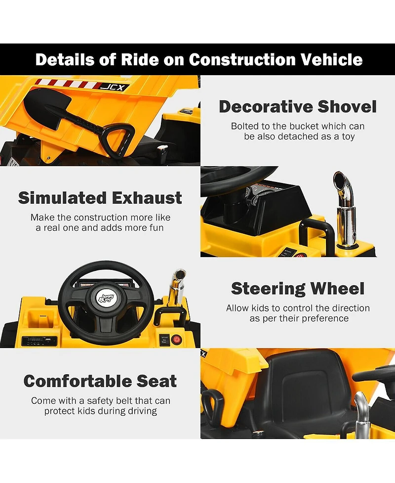 Sugift 12V Kids Ride On Dump Truck with Electric Bucket and Dump Bed