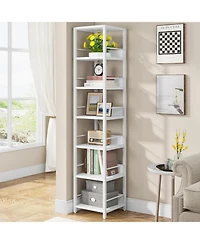 Tribesigns 6-Tier Corner Shelf, 75 Inch Tall Narrow Bookshelf Storage Rack, Etagere Shelves Display Stand for Small Spaces, Rustic Open Bookcase Squar