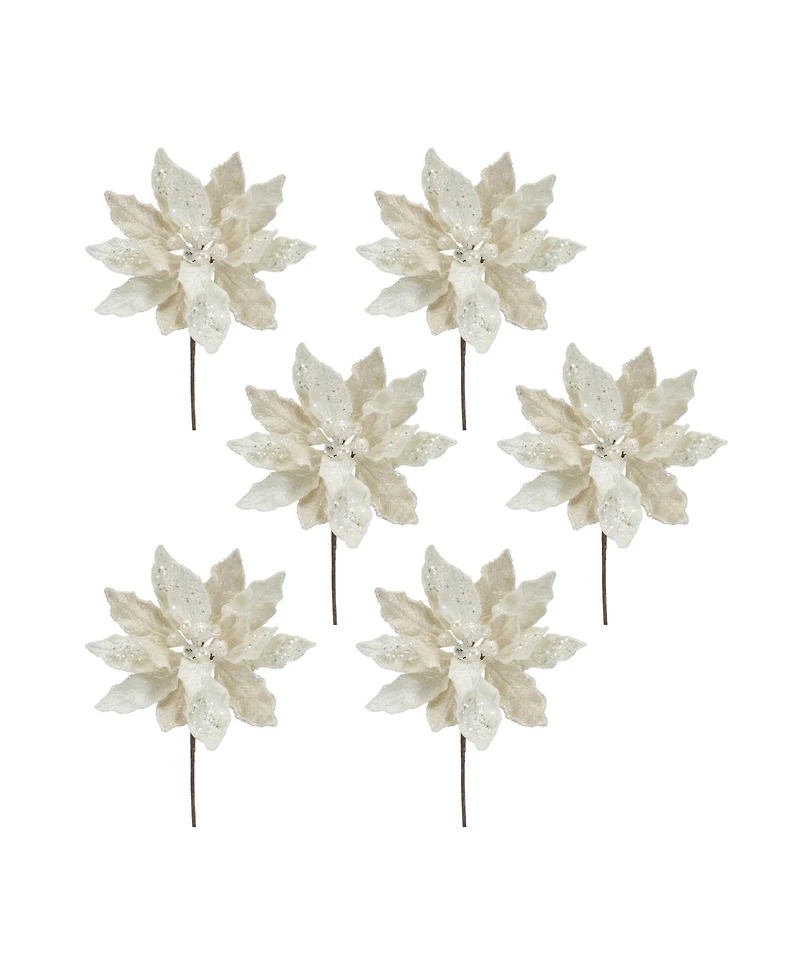 Slickblue Velvet PoinSetta Stem With Bead Accents (Set of 6)