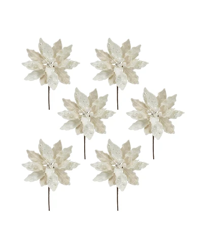 Slickblue Velvet PoinSetta Stem With Bead Accents (Set of 6)