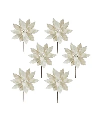 Slickblue Velvet PoinSetta Stem With Bead Accents (Set of 6)