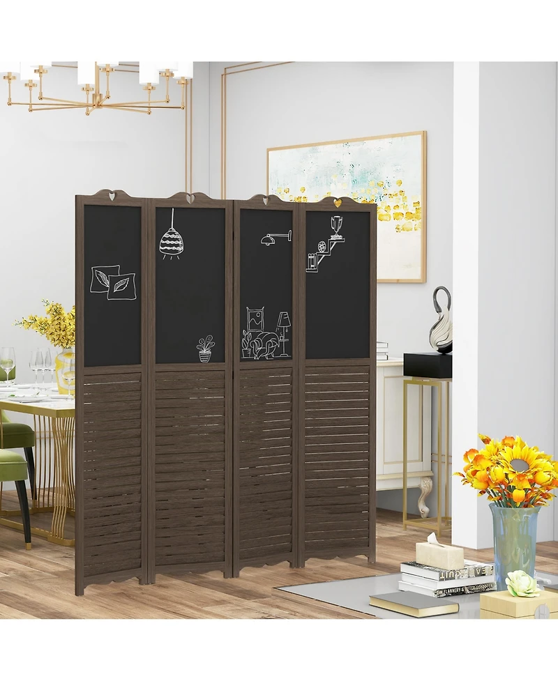 Homcom 5.5' 4 Panel Room Divider, Indoor Privacy Screens for Home, Brown