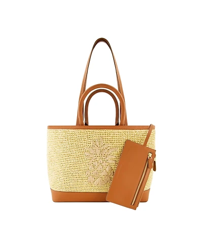 Tommy Bahama Leather Trim Raffia Tote with pouch