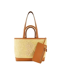 Tommy Bahama Leather Trim Raffia Tote with pouch