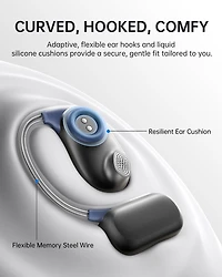 Baseus Open-Ear Headphones, Hi-Res Wireless Audio with Ldac, Rich Bass, 60H Play, Ai Clear Calls, Bluetooth 5.4, Earbuds - Bowie MF1 Black
