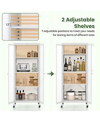 Storage Cabinet with Wheels & 2 Translucent Doors Adjustable Shelves Sideboard