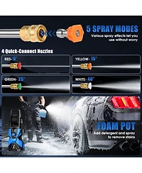3000PSI Max 2.4 Gpm Electric Pressure Washer with 4 Nozzles, Foam Cannon & Spray Gun