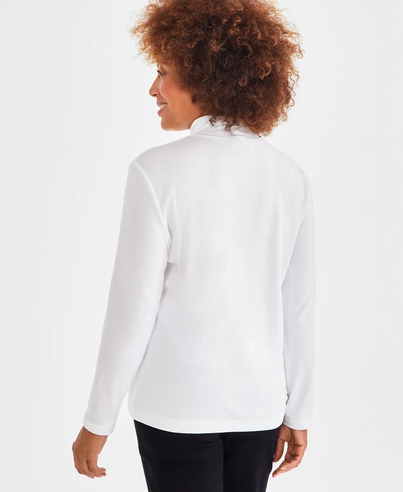Style & Co Petite Mock-Neck Cotton Long-Sleeve T-Shirt, Created for Macy's
