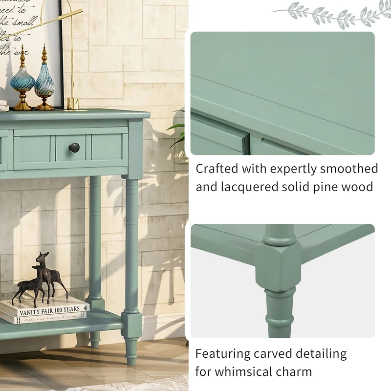 Simplie Fun Daisy Series Console Table Traditional Design With Two Drawers And Bottom Shelf