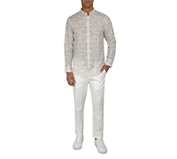 Brooklyn Brigade Men's Moisture-Wicking Abstract leaf-Print Button-Down Mandarin Shirt