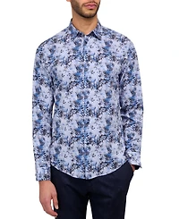 Brooklyn Brigade Men's Non-Iron Performance Stretch Moisture-Wicking Abstract Leaf-Print Button-Down Shirt