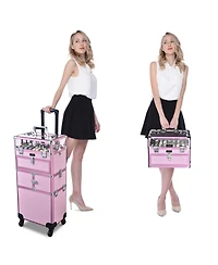 Byootique 2in1 Nail Polish Organizer Rolling Makeup Train Case Manicure Storage