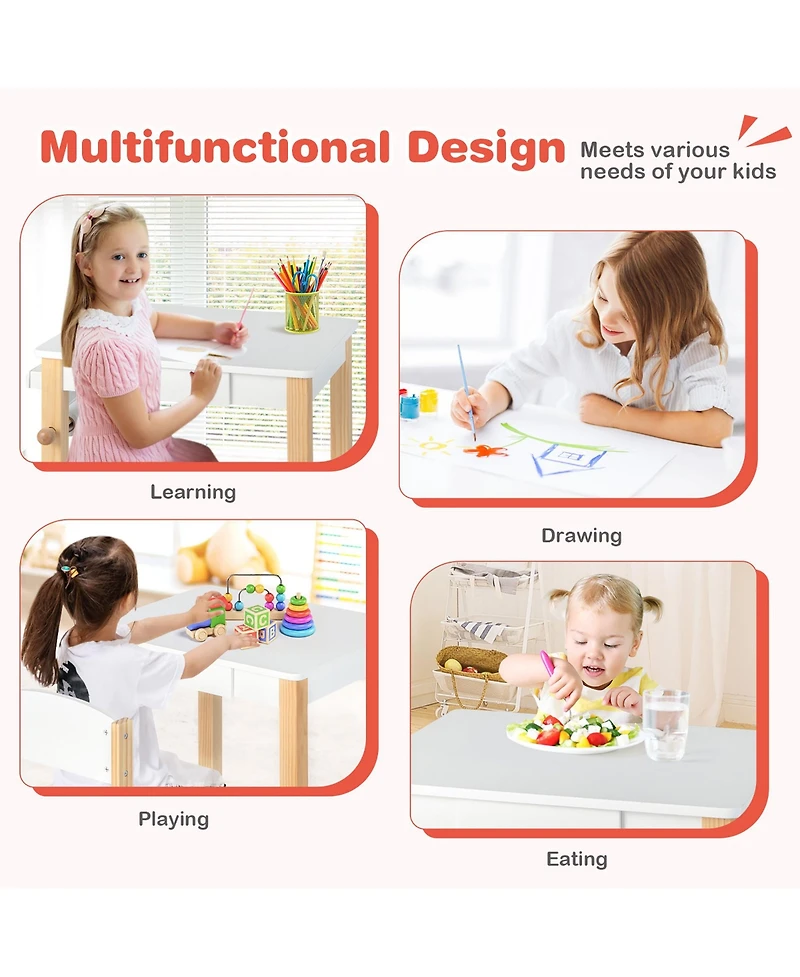 Costway Kids Table and Chair Set Wooden Activity Drawing Study Desk