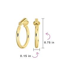 Bling Jewelry Classic Basic Simple Tube Lightweight Clip On Hoop Earrings Non Pierced Ears Gold Plated Sterling Silver .75 Diameter