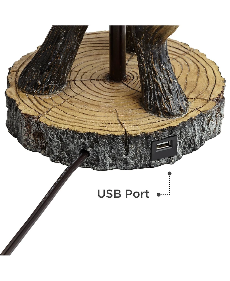 John Timberland Boone Rustic Western Table Lamps 27 1/2" Tall Set of 2 Natural Antler with Usb Charging Port Bell Shade for Bedroom Living Room O