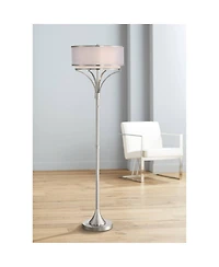 Possini Euro Design Candice Modern Floor Lamp 64" Tall Brushed Nickel Silver Organza Outer White Linen Inner Drum Shade for Living Room Bedroom O