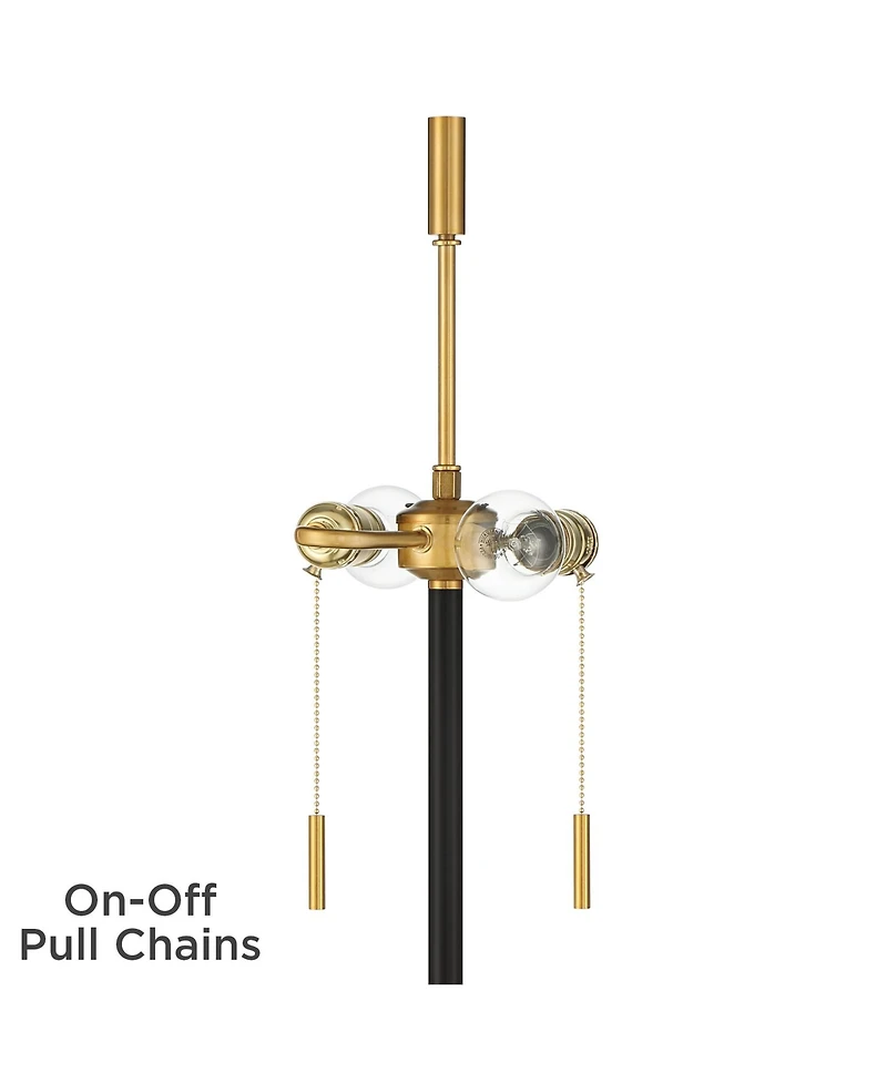 Possini Euro Design Roxie Modern Floor Lamp Standing 65 1/2" Tall Brass Black Metal Sheer Linen Double Drum Shade for Living Room Bedroom Office