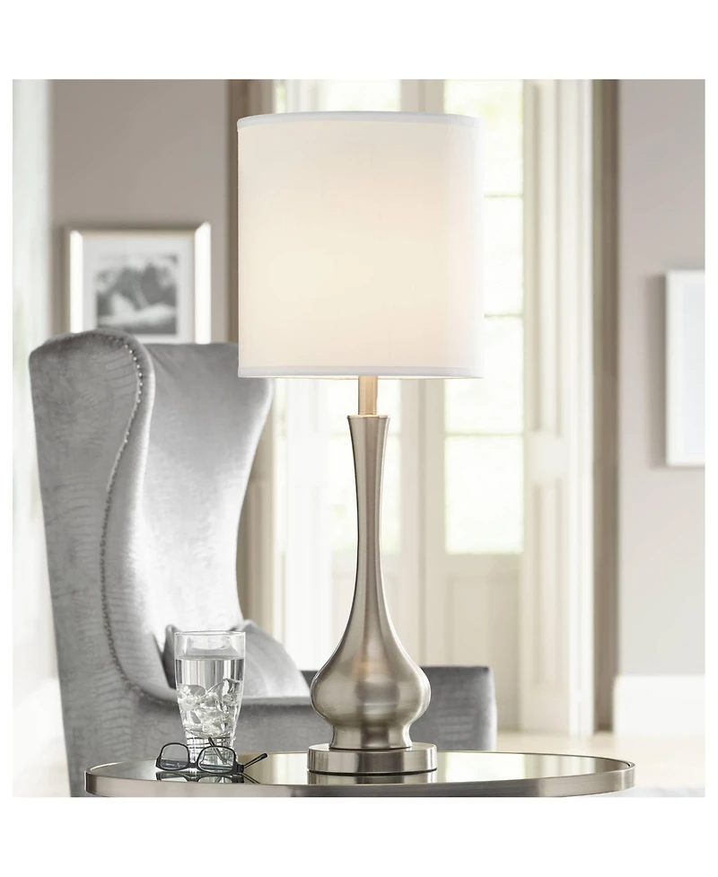 Possini Euro Design Modern Buffet Table Lamp 32" Tall Brushed Nickel Metal Gourd White Fabric Cylinder Shade for Living Room House Dining Entrywa