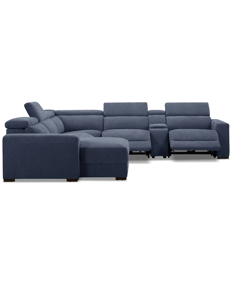 Nevio 6-Pc. Fabric Power Headrest Sectional with Chaise & Console and 3 Motion Chairs