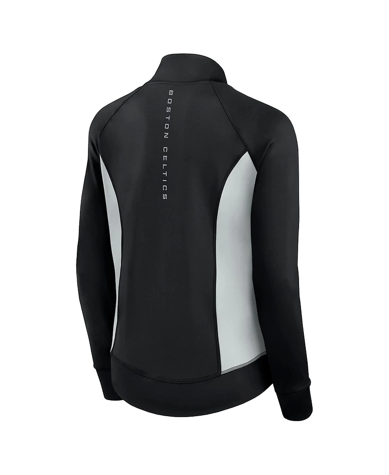 Fanatics Women's Black Boston Celtics Studio Fitted Full-Zip Gym Track Jacket