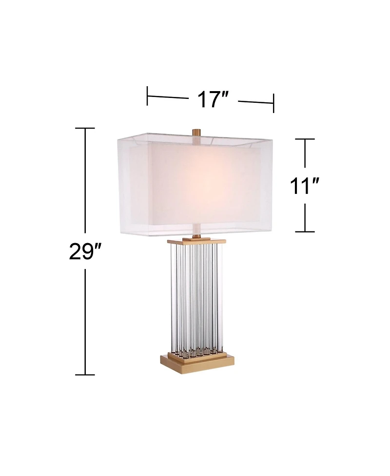 Vienna Full Spectrum Darcia Modern Luxury Table Lamp 29" Tall Clear Crystal Glass Column Double Rectangular Shade for Bedroom Living Room House H
