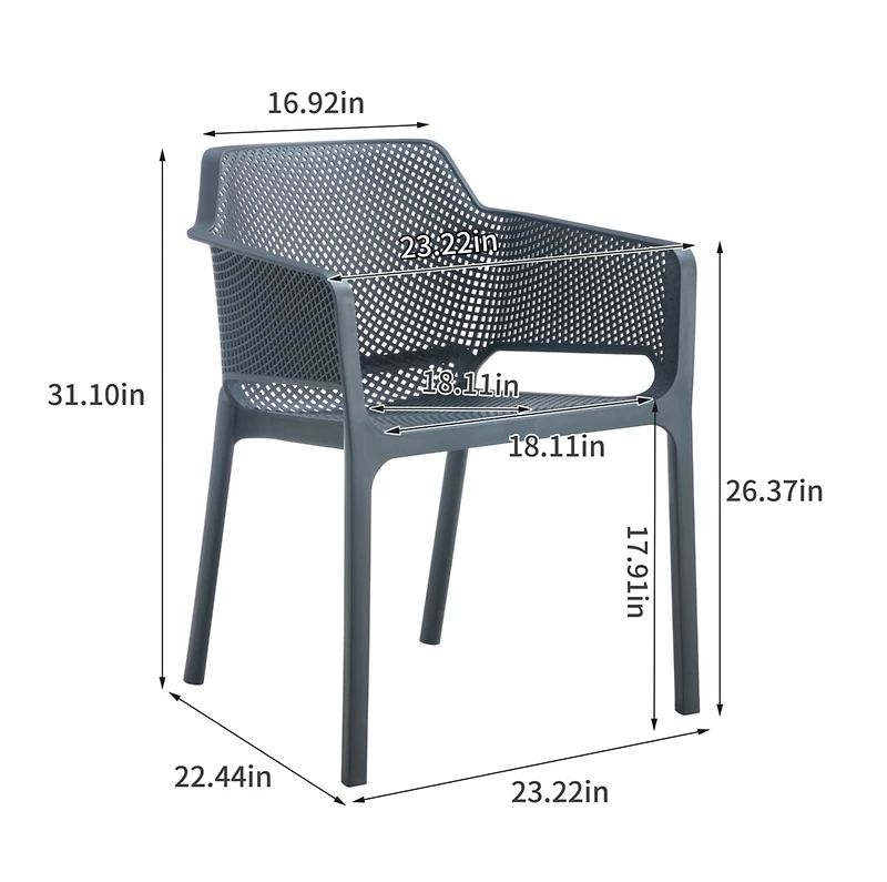 Streamdale 3 piece plastic arm chair Bistro Grs Premium Ocean Plastic, Charcoal