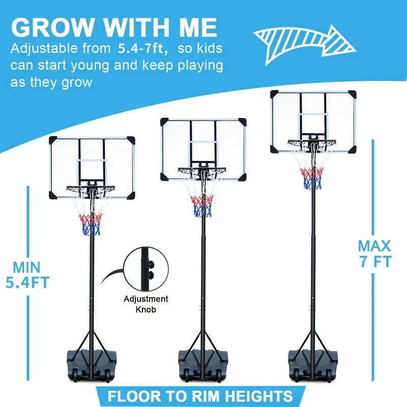 Streamdale Furniture Adjustable Height Portable Basketball Hoop with Water-Fillable Base