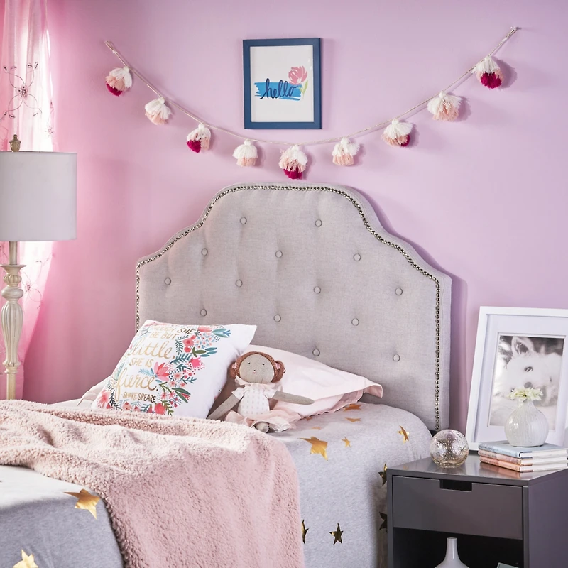 Streamdale Furniture Adjustable Camelback Headboard with Button Tufting and Nailhead Accents