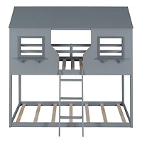Streamdale Gray Bunk Bed with Roof, Window, and Guardrail