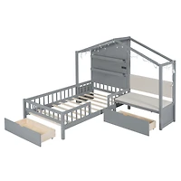 Streamdale Twin House Bed with Sofa, Charging Station, Shelves & Drawers