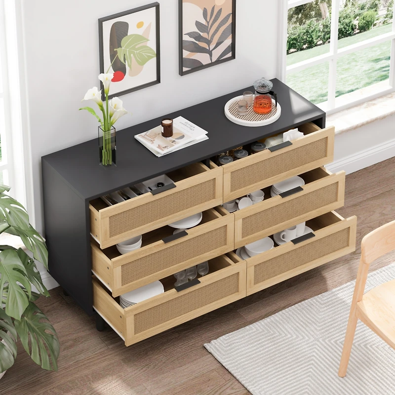 Streamdale Furniture Natural Rattan Dresser with Anti-Tip Design and Ample Storage